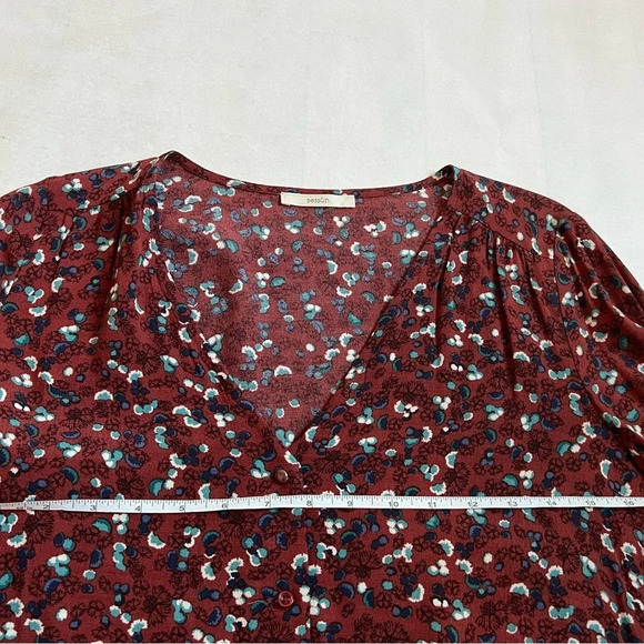 Sessun Rust Brown Floral Print V-neck Blouse Short Sleeve Size XS - Picture 5 of 9